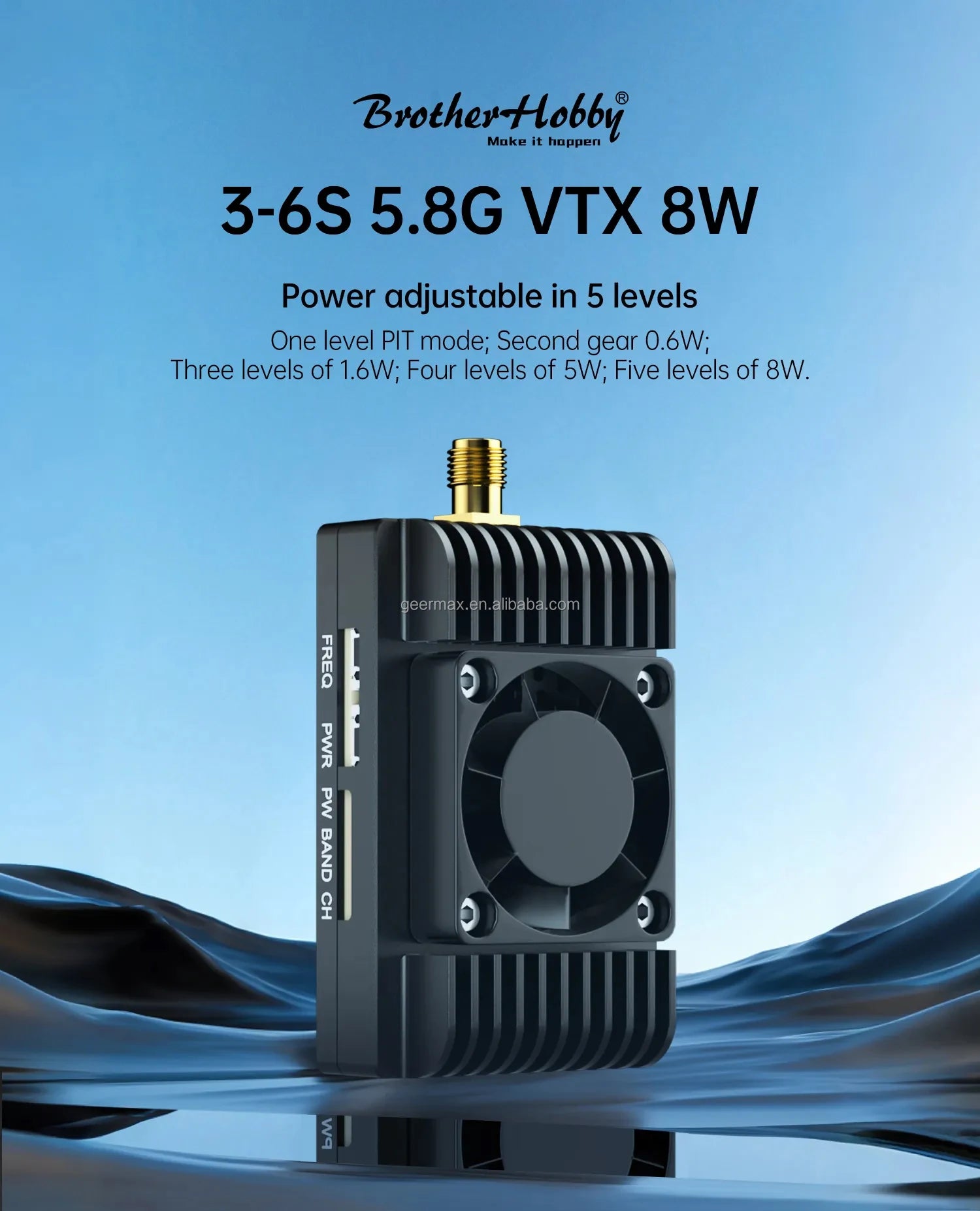 Avenger 3-6S 5.8GHz 8W FPV VTX 48CH High Power Video Transmitter Adjustable 0.6W/1.6W/5W/8W for UAV RC Drone