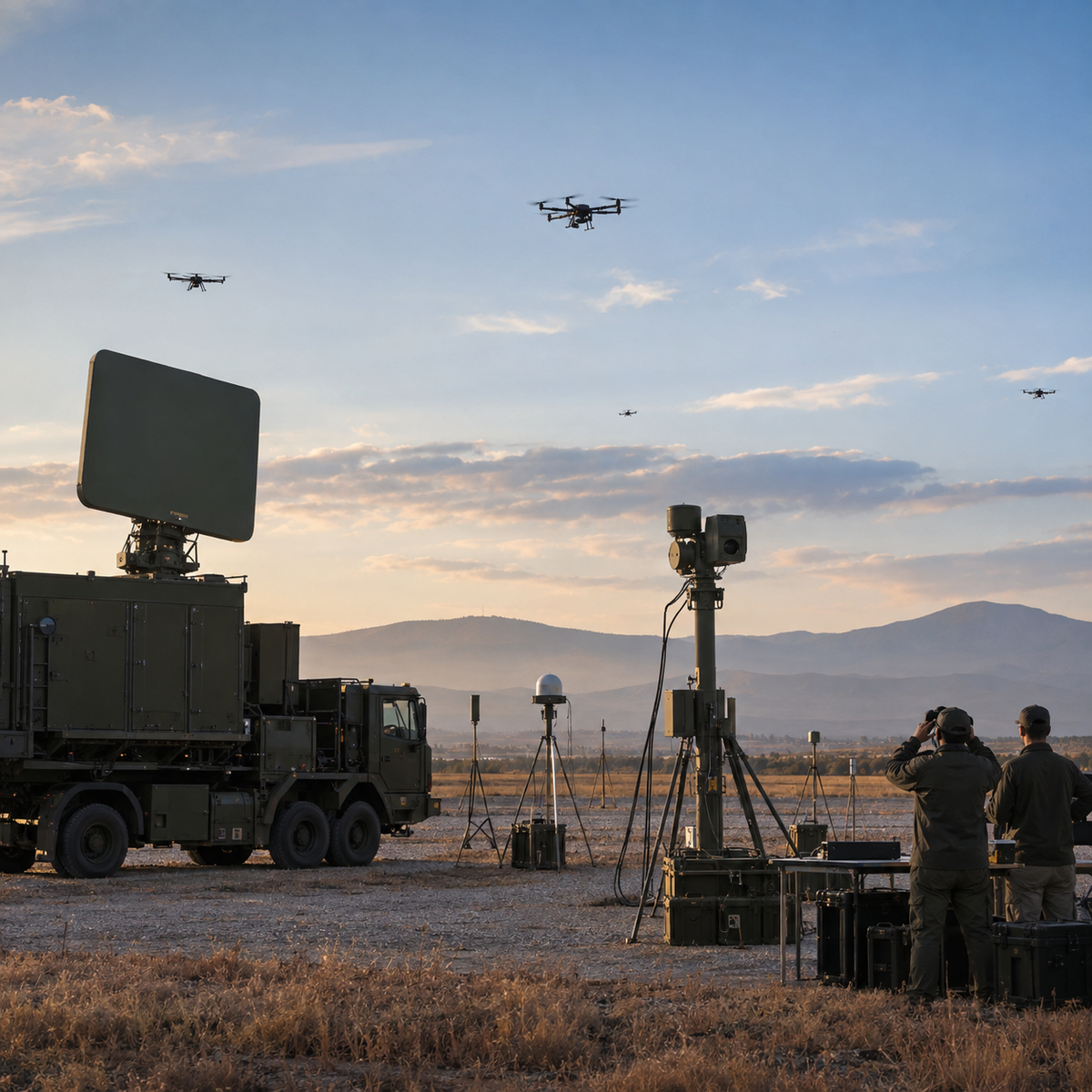 Counter-drone test range with radar, optical sensors and small target aircraft
