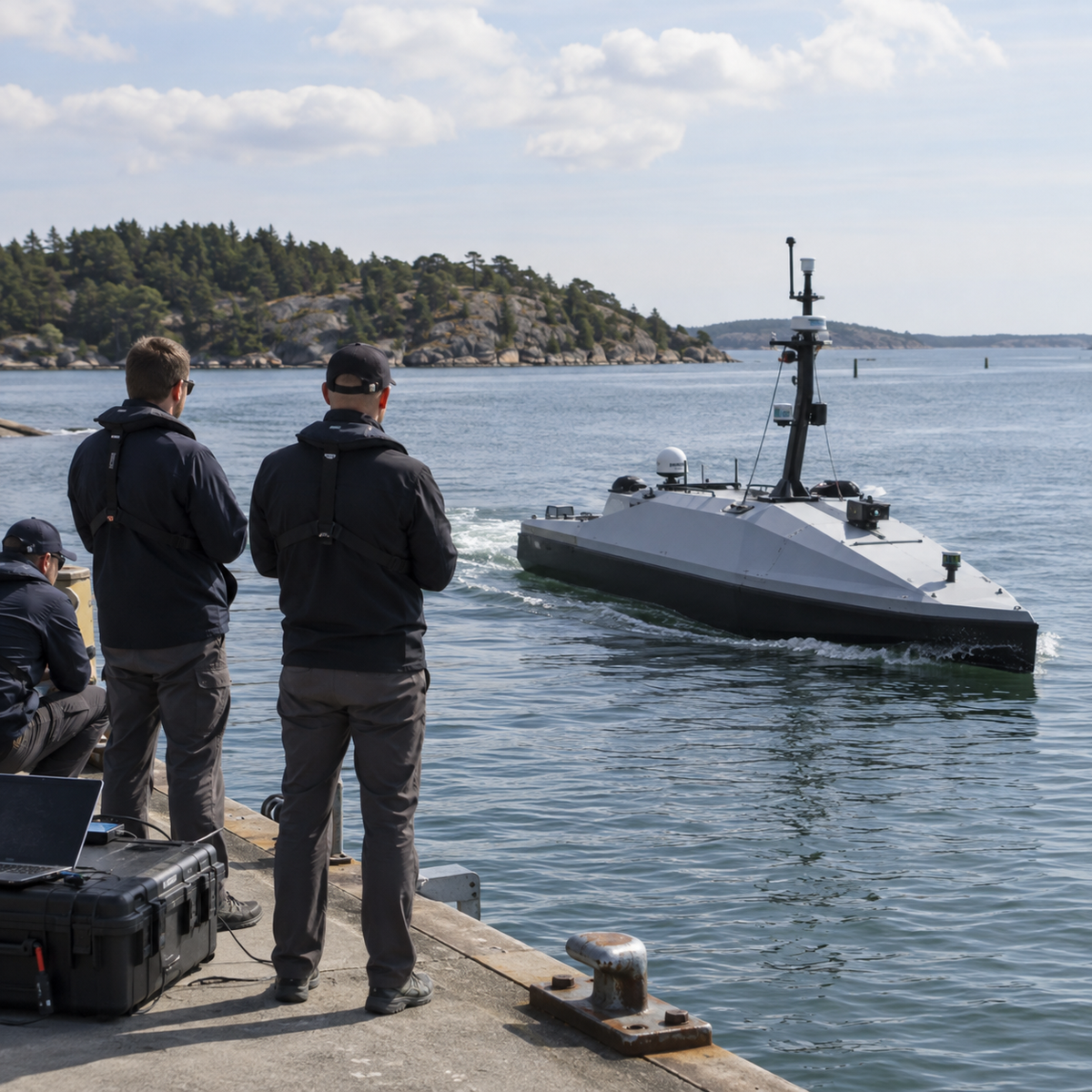 Autonomous medium unmanned surface vessel operating near a naval test facility