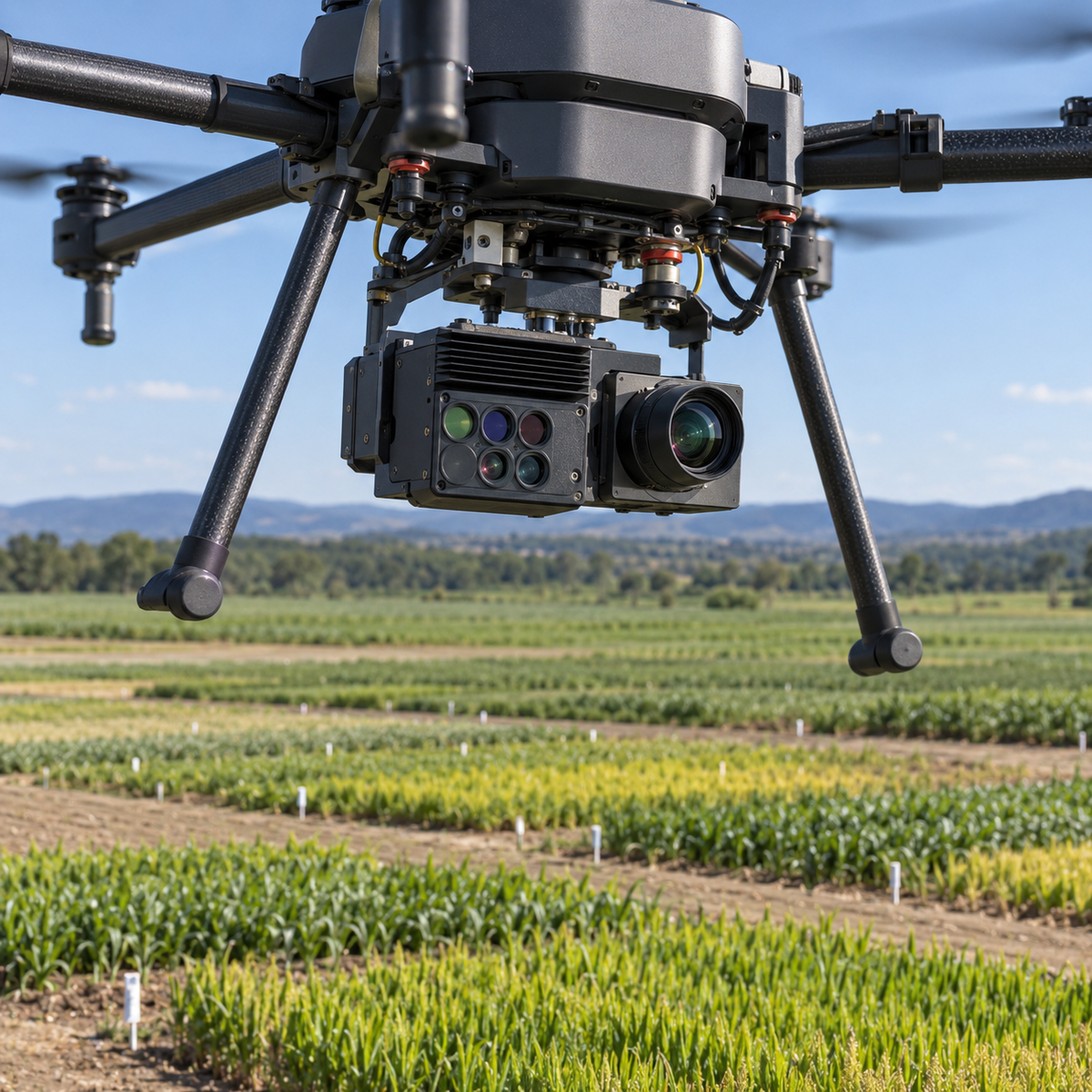 Compact spectral imaging camera mounted under an agricultural inspection drone