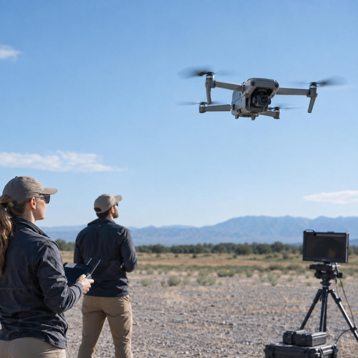 American-made drone prototype completing a controlled untethered flight at a test field