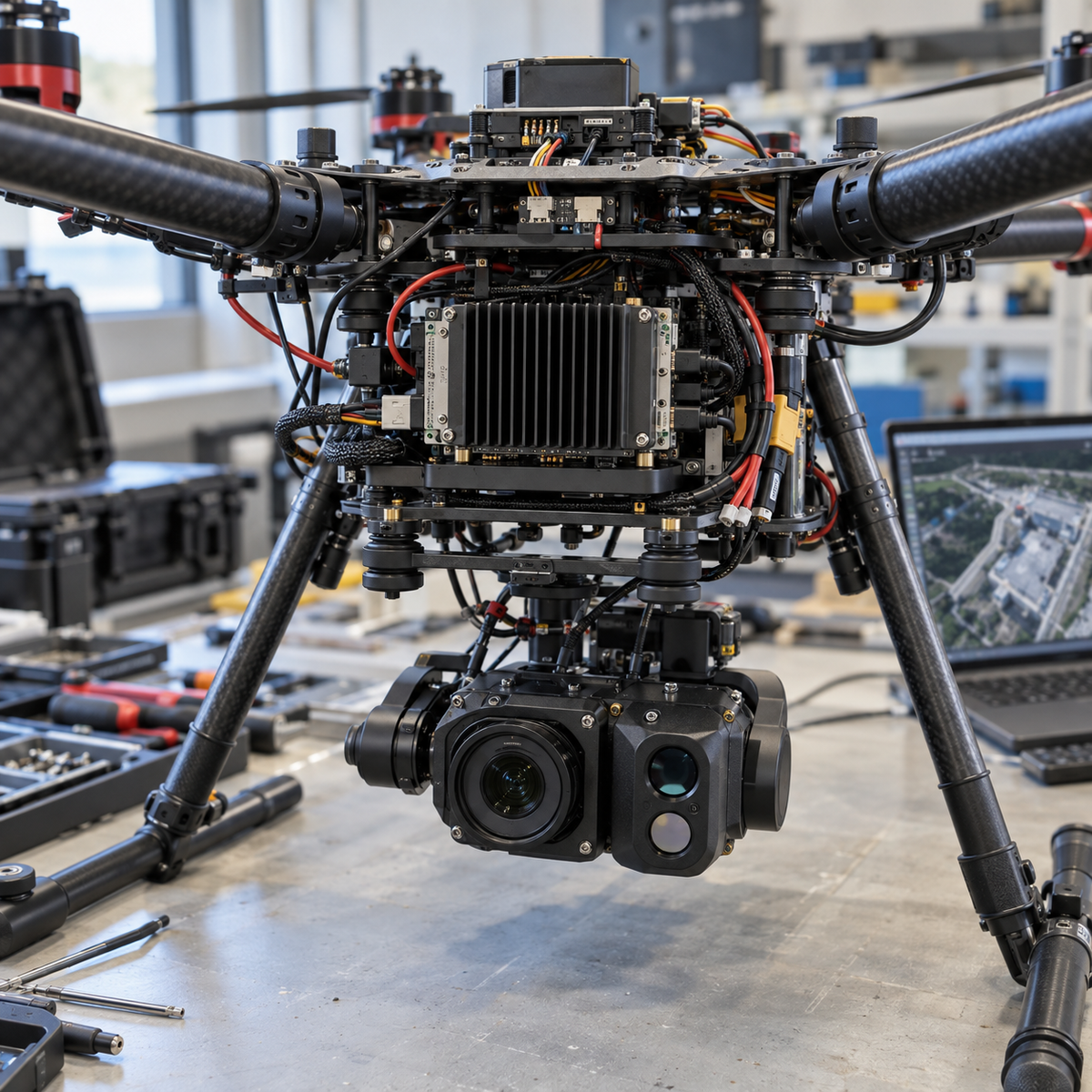 Rugged edge AI computer mounted inside an autonomous inspection drone
