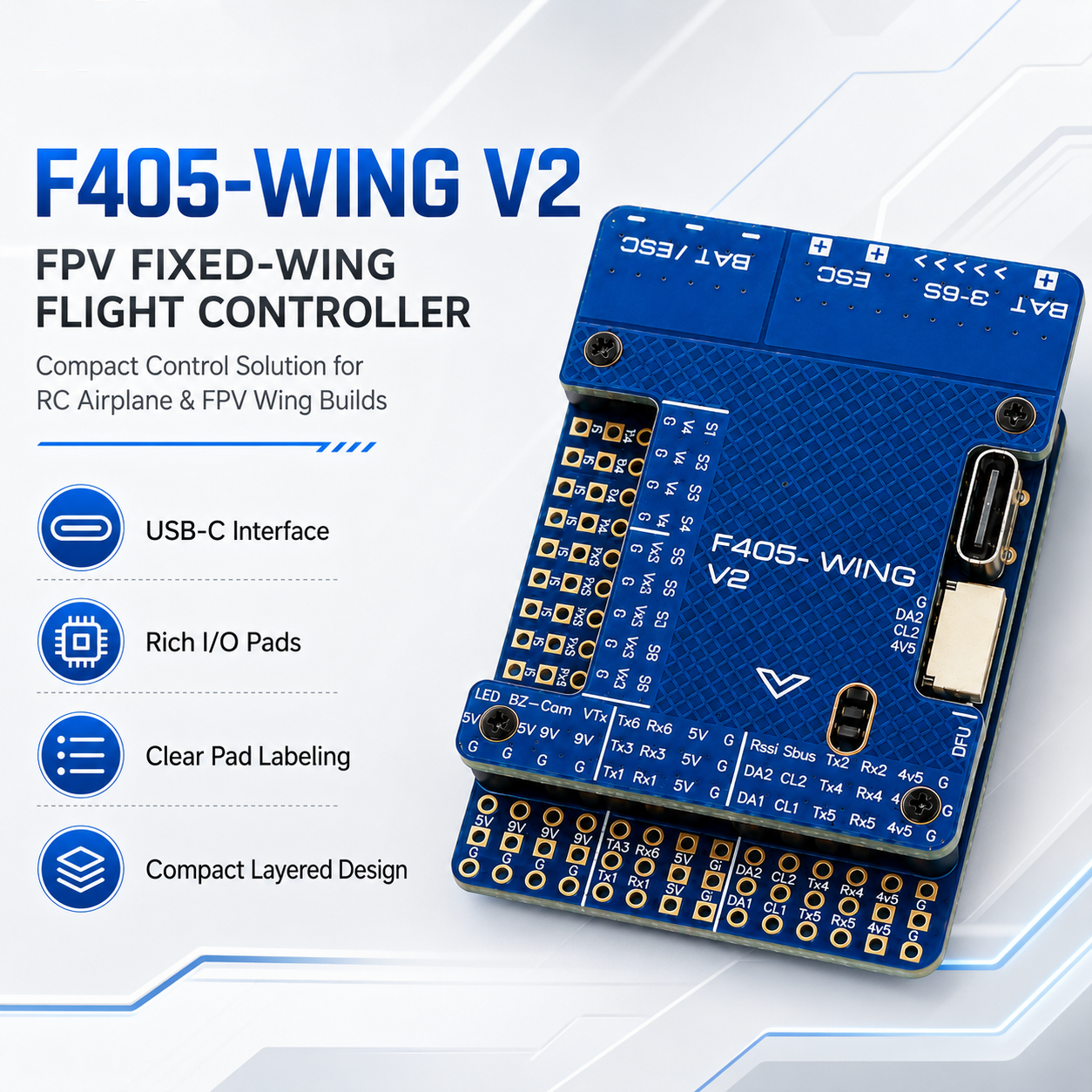 F405-WINGV2 Fixed Wing FC 30.5mm DPS310 for RC Airplane