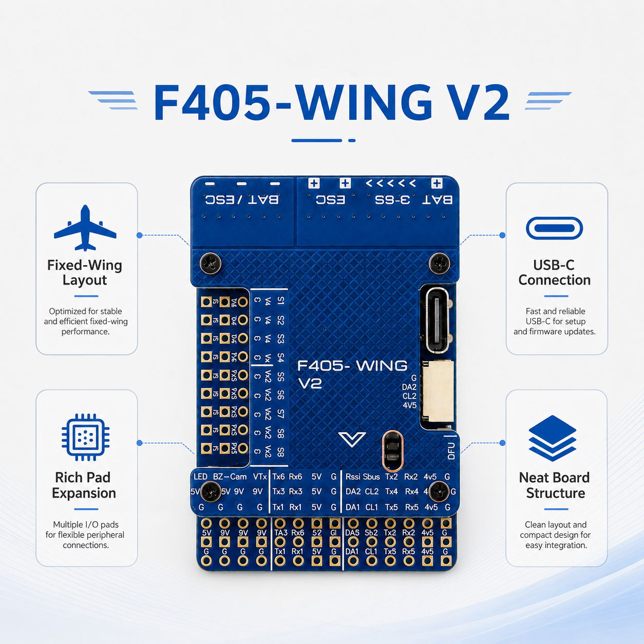 F405-WINGV2 Fixed Wing FC 30.5mm DPS310 for RC Airplane
