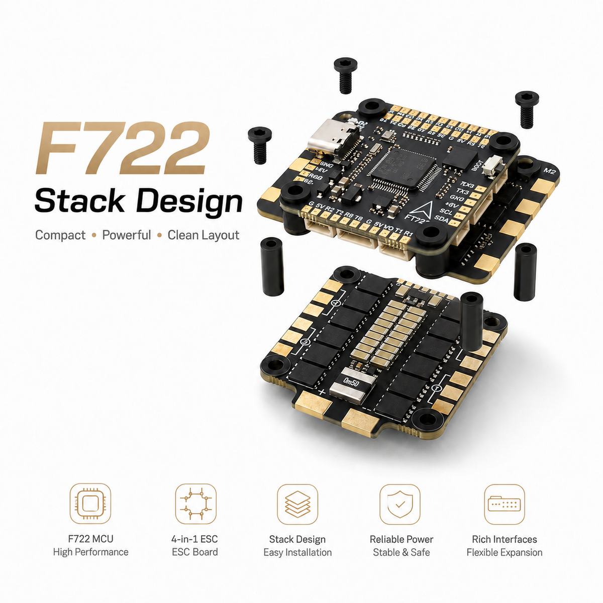 FT F722 100A Combo Stack 3-8S BLHeli S ESC & FC for Drone - product image